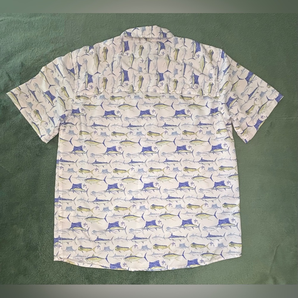 Guy Harvey White and Blue Casual Fish Print Shirt, Size: M. (5279) - Picture 3 of 8